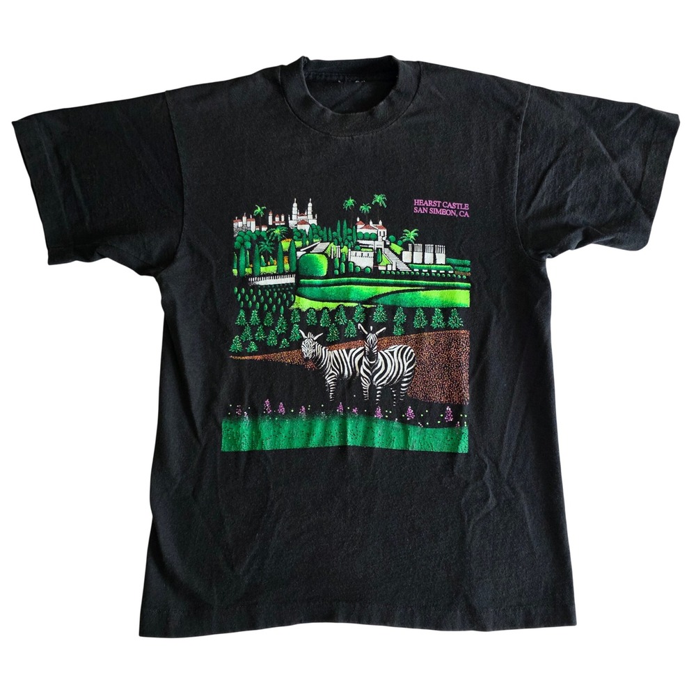 Vintage 90s Hearst Castle T Shirt Mens M Black San Simeon Zebras Single Stitch